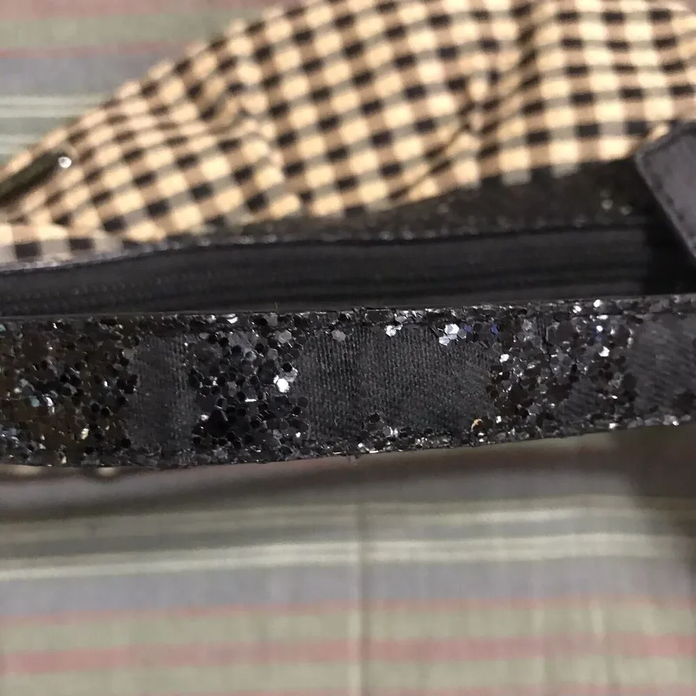 Longaberger Mini Top Handle Purse, Brown & Beige Plaid‎ With Glitter - 8” Wide - Picture 6 of 7